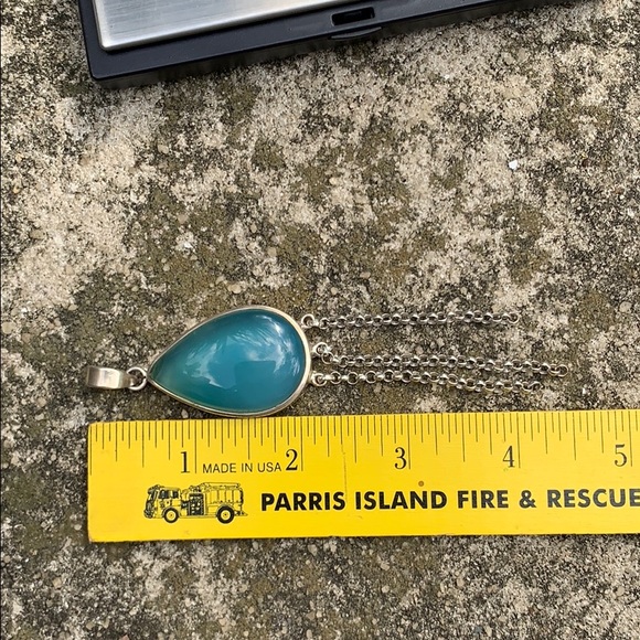 Sterling Tear Drop Glass Dangle Chain Pendant - Picture 15 of 17